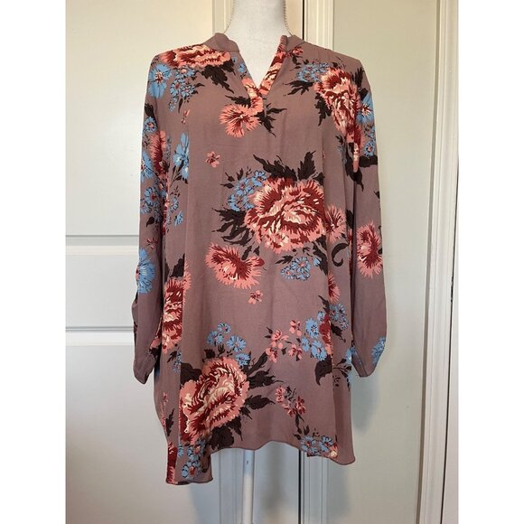 Cure Womens Bold Floral Print Long Sleeve Blouse Size 3XL Lightweight 3/4 Sleeve - Picture 1 of 8